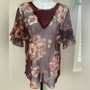 Chic Floral Sheer Top in Burgundy